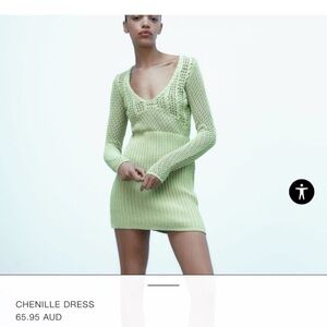 Zara Light Green Chenille Knit Mini Dress